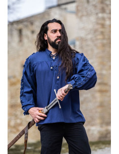 Mittelalterhemd Adrian mit Schnürsenkeln, blaue Farbe