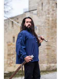 Middelalderskjorte Adrian med snørebånd, blå farve 2