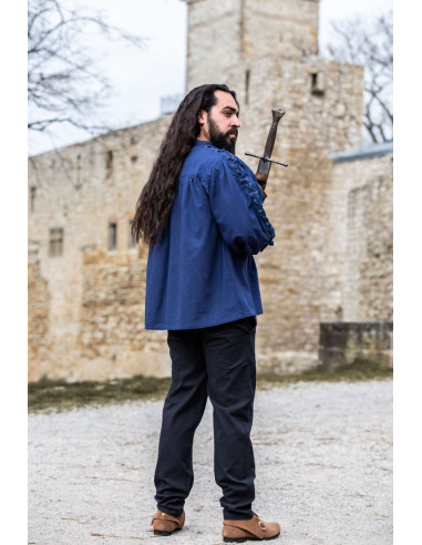 Middeleeuws hemd Adrian met veters blauwe kleur Tienda Medieval