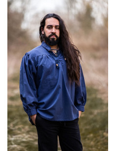 Friedrich blauw middeleeuws overhemd met stropdassen