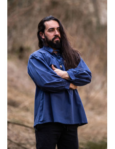 Camisa medieval Friedrich azul con lazos 2