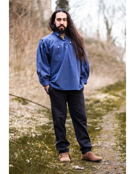 Camisa medieval Friedrich azul con lazos Camisa medieval Friedrich azul con lazos