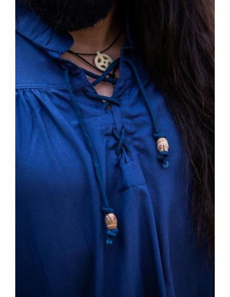 Camisa medieval Friedrich azul con lazos Camisa medieval Friedrich azul con lazos