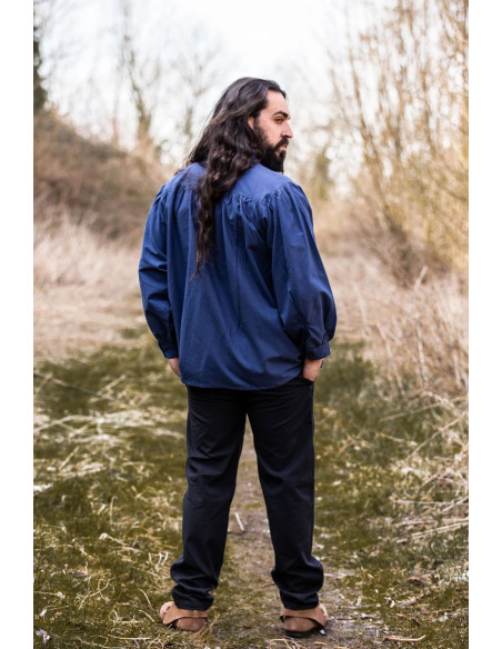 Camisa medieval Friedrich azul con lazos Camisa medieval Friedrich azul con lazos