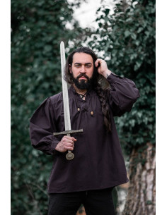 Mørkebrun Friedrich middelalderskjorte med bindebånd 2