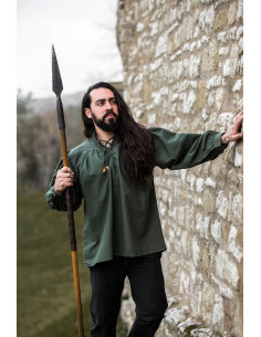 Camisa medieval Friedrich verde con lazos 2