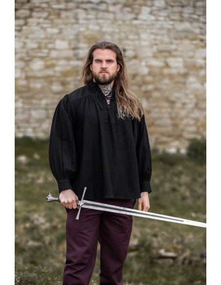 Camisa medieval negra con lazos