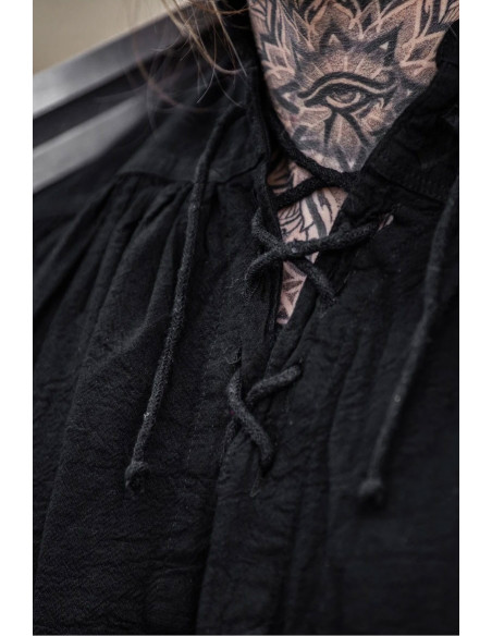 Camisa medieval negra con lazos
