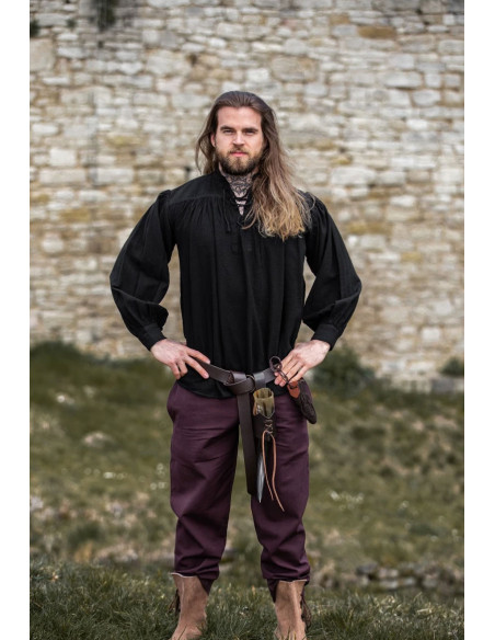Camisa medieval negra con lazos