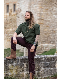 Camisa medieval manga corta y lazos, color verde