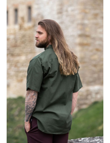 Camisa medieval manga corta y lazos, color verde