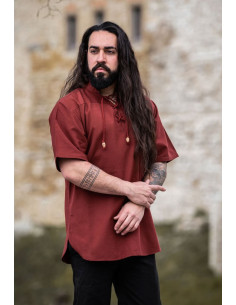 Camisa medieval manga corta y lazos, color rojo