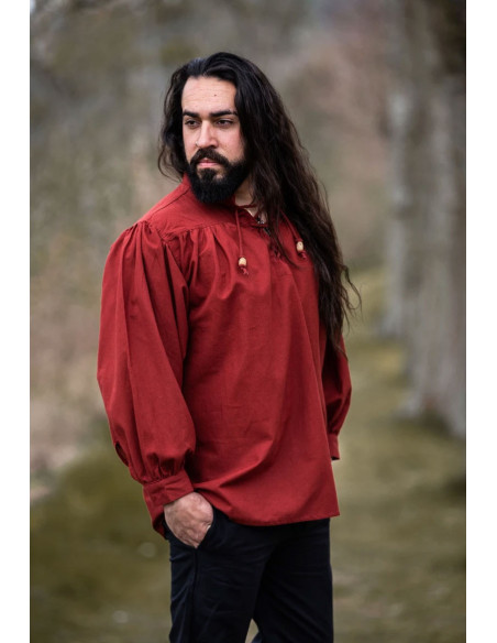 Camisa medieval Friedrich roja con lazos Camisa medieval Friedrich roja con lazos