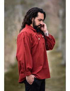 Camisa medieval Friedrich roja con lazos 2