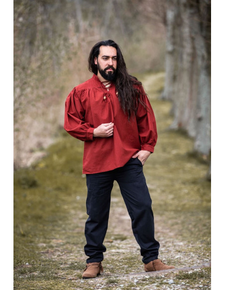 Camisa medieval Friedrich roja con lazos Camisa medieval Friedrich roja con lazos