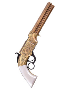 Pistola Smith y Wesson Volcanic 1854, latón y imitación nácar