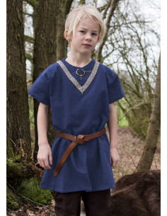 Ailrik Medieval flettet tunika til børn, korte ærmer, blå