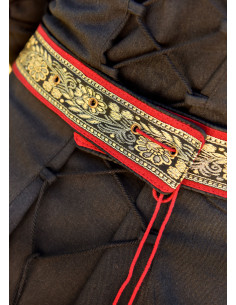 Cinturón medieval mujer en tela ribete rojo-negro 2