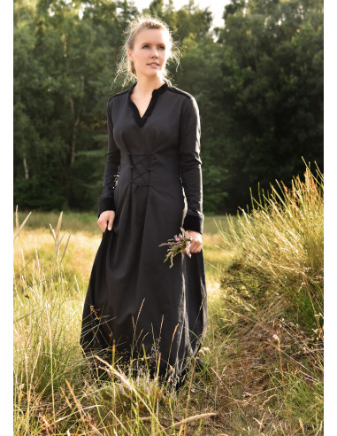 Vestido medieval Cortesana Meira con detalles en terciopelo, negro ⚔️