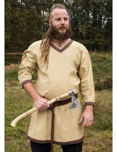 Túnica vikinga de algodón, color beige