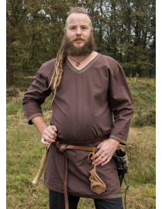 Túnica vikinga de algodón, color marrón