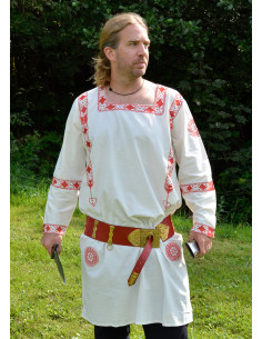 Romeinse tuniek met lange mouwen en rood borduursel