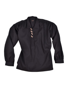 Camisa medieval con botones de madera, negra