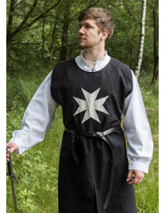 Tabardo medieval caballeros Hospitalarios, negro blanco