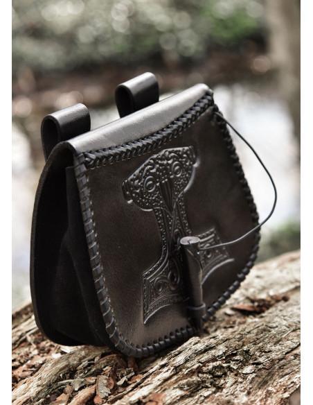 Thors Hammertasche aus schwarzem Leder
