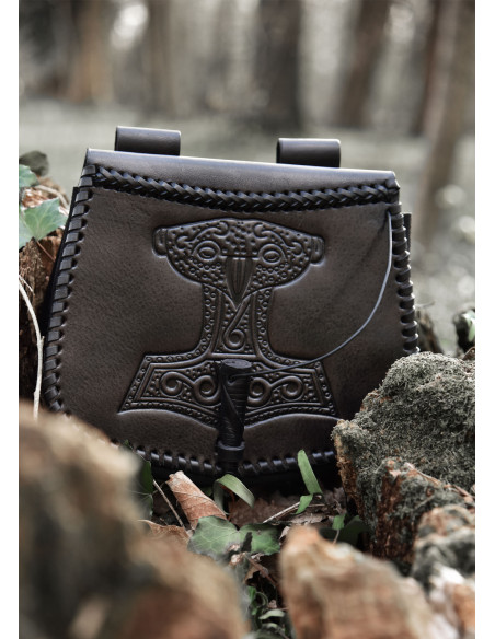 Thors Hammertasche aus schwarzem Leder
