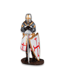 Figura caballero templario con espada y escudo, 16 cm.