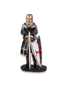Figura caballero hospitalario con espada y escudo, 16 cm.