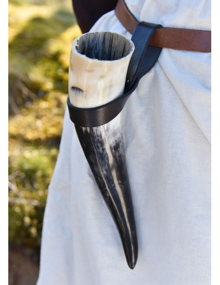 Tahalí enkelt til horn i læder, sort