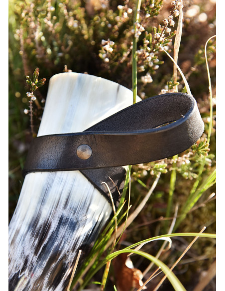 Tahalí enkelt til horn i læder, sort