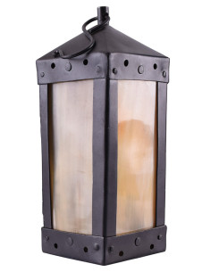 Farol Medieval Cuadrado con Ventanas de Cuerno, hecho a mano