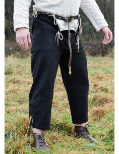 Pantalón medieval de lana con cordones, color negro