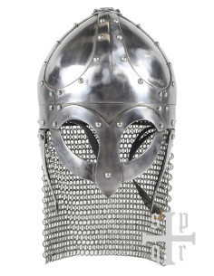 Vikingehjelm med maske, kindbeskytter og ringbrynje