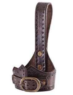 Leren baldric met hoornen gesp, donkerbruin