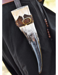 Tahalí de cuero con hebilla para cuernos, marrón oscuro 2