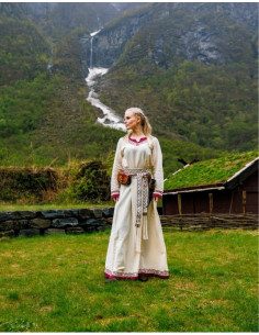 Vestido vikingo modelo Lagertha, bicolor natural-rojo