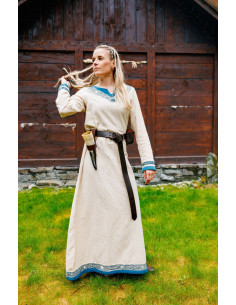 Vikingekjole model Lagertha, tofarvet natur-blå
