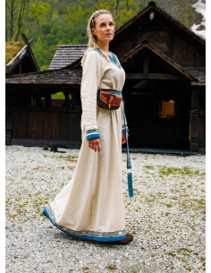 Vestido vikingo modelo Lagertha, bicolor natural-azul 2