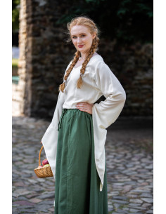 Middeleeuwse blouse Irma trompetmouwen, naturel wit
