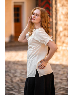 Middelalderbluse med bindebånd model Otillia, naturhvid 2