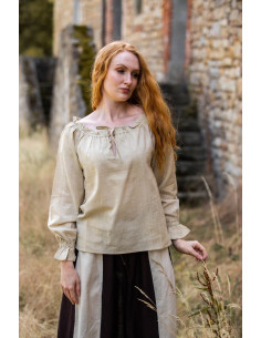 Crème middeleeuwse blouse, met lange mouwen