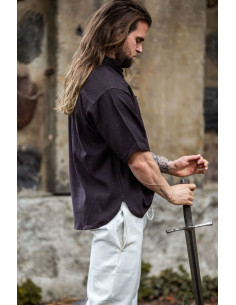 Camisa medieval manga corta y lazos, color marrón 2