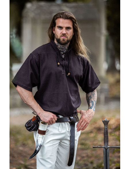 Camisa medieval manga corta y lazos,...