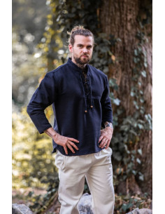 Camisa medieval gruesa cordones, negra