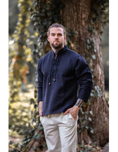 Camisa medieval gruesa cordones, negra 2