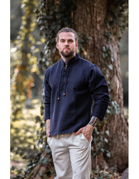 Camisa medieval gruesa cordones, negra